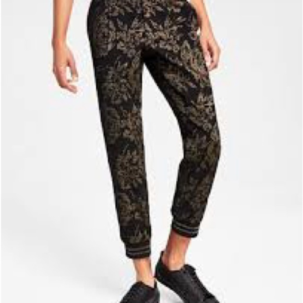 Floral Jacquard Black and Gold Women's Joggers. XXL